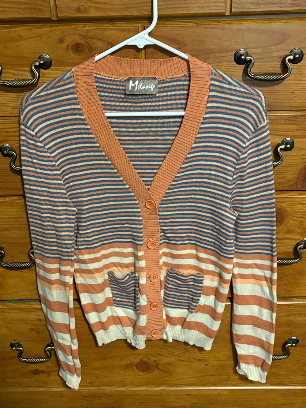 Melange Striped V-Neck Cardigan in Rust Blue Cream